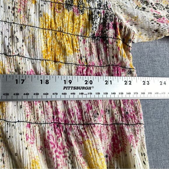 Pilcro Smocked Buttondown Shirt Size Large Oversized Relaxed Speckled Floral - Picture 12 of 13